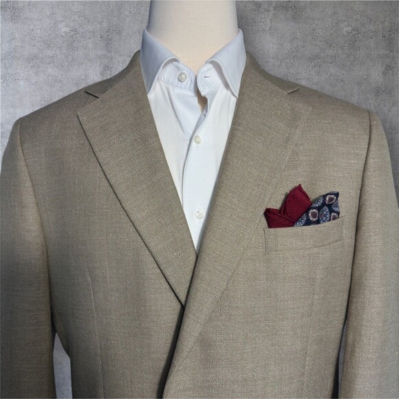 JOS A BANK Mens Blazer 44R LINEN/WOOL Taupe Sport Coat Two Button Jacket Suits - Picture 3 of 16